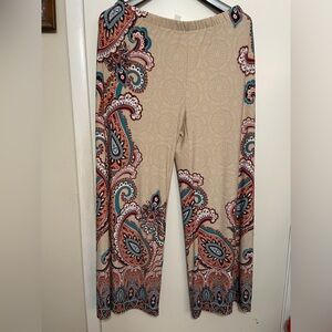 Women’s Chico’s Palazzo Pants beige multicolored paisley print elastic waist